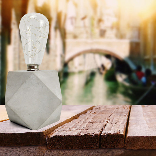 Industrial Cement Table Lamp in Gray for Kids' Bedroom Lighting