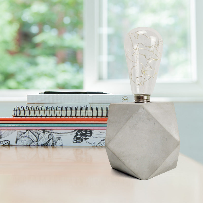 Industrial Cement Table Lamp in Gray for Kids' Bedroom Lighting