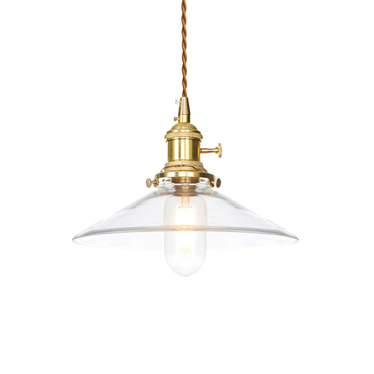 Industrial Clear Glass Saucer/Dome/Prismatic Brass Ceiling Pendant Light for Living Room