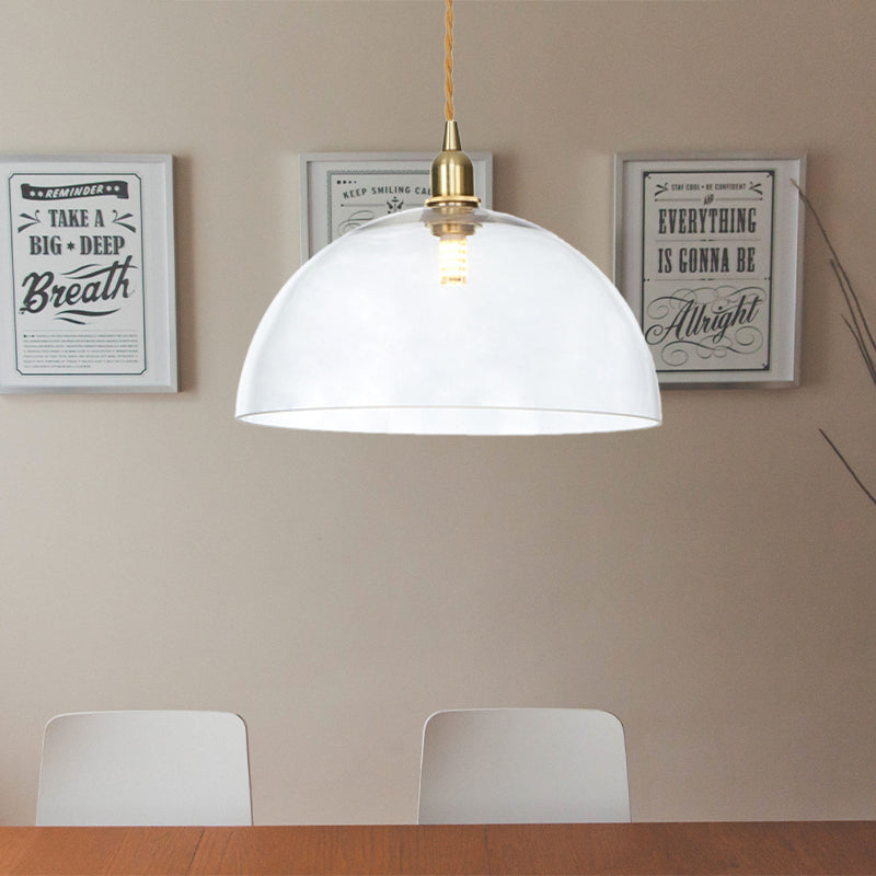 Industrial Clear Glass Saucer/Dome/Prismatic Brass Ceiling Pendant Light for Living Room
