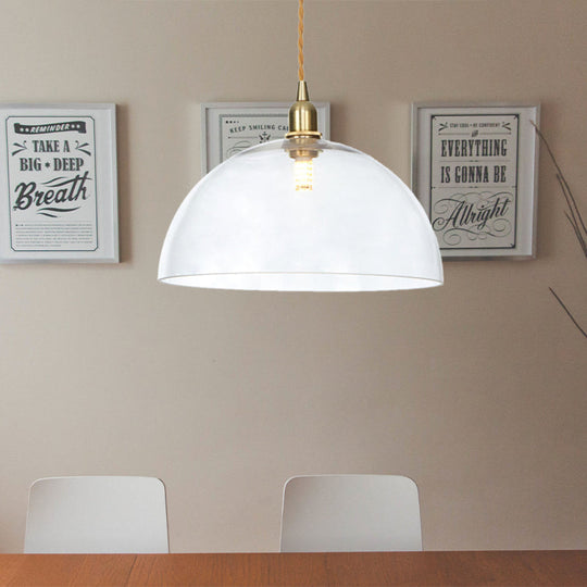 Industrial Clear Glass Saucer/Dome/Prismatic Brass Ceiling Pendant Light for Living Room