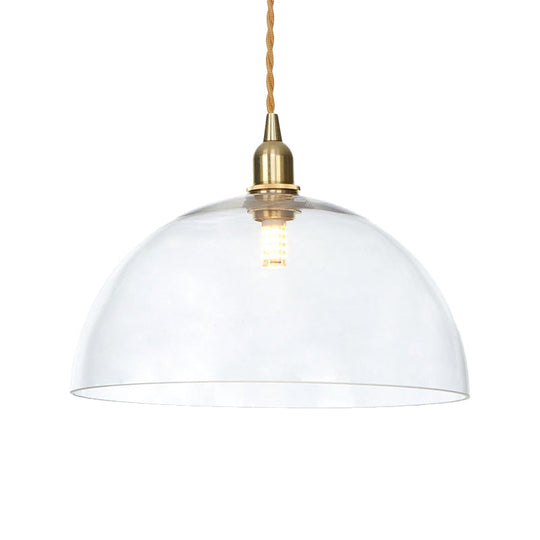 Industrial Clear Glass Saucer/Dome/Prismatic Brass Ceiling Pendant Light for Living Room