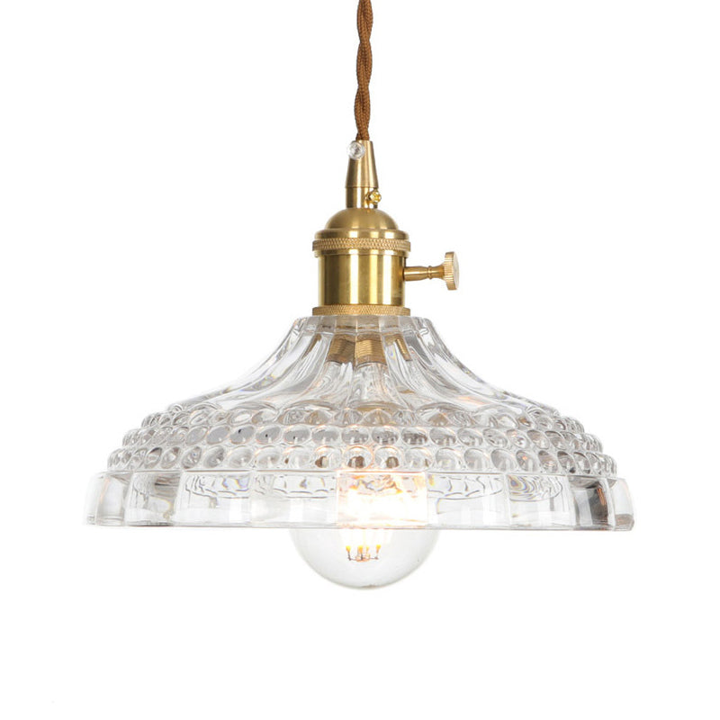 Industrial Clear Glass Saucer/Dome/Prismatic Brass Ceiling Pendant Light for Living Room