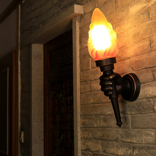 Rustic Glass Shade Wall Mount Torch Sconce Lighting in Bronze for Foyer