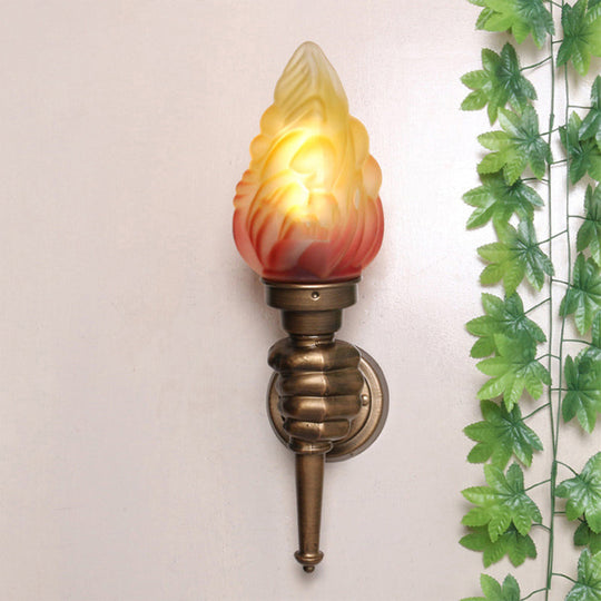 Rustic Glass Shade Wall Mount Torch Sconce Lighting in Bronze for Foyer