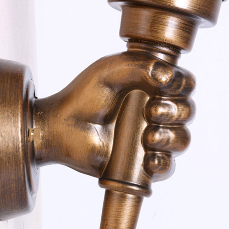 Rustic Glass Shade Wall Mount Torch Sconce Lighting in Bronze for Foyer