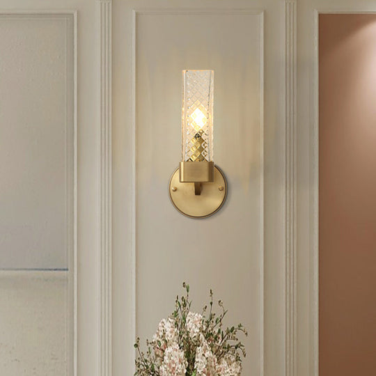 Modern Brass Glass Cubic Wall Lamp - Stylish 1-Light Fixture for Living Room