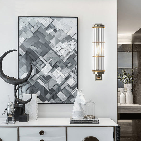 Contemporary Satin Nickel Wall Sconce with Crystal Pipe - Stylish Lighting for Living Room