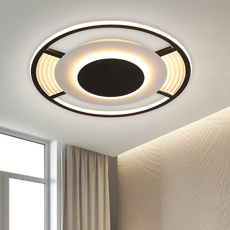 Modern LED Acrylic Round Close to Ceiling Lamp in Black/Gold - Flush Mount with 3 Color Light (Warm/White)