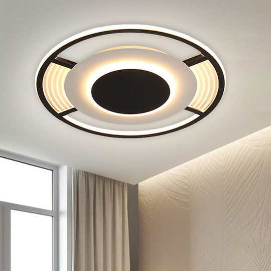 Modern LED Acrylic Round Close to Ceiling Lamp in Black/Gold - Flush Mount with 3 Color Light (Warm/White)