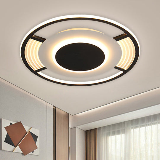 Modern LED Acrylic Round Close to Ceiling Lamp in Black/Gold - Flush Mount with 3 Color Light (Warm/White)