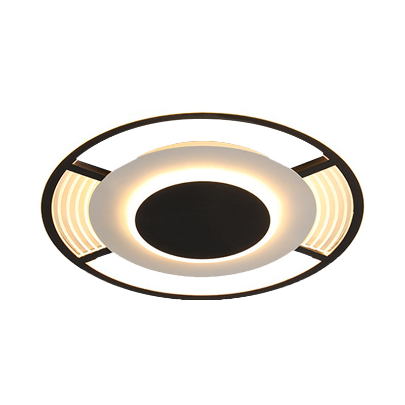 Modern LED Acrylic Round Close to Ceiling Lamp in Black/Gold - Flush Mount with 3 Color Light (Warm/White)
