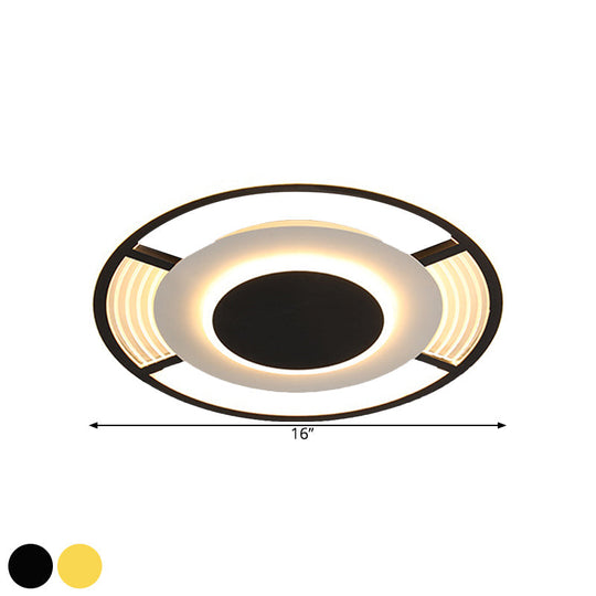 Modern LED Acrylic Round Close to Ceiling Lamp in Black/Gold - Flush Mount with 3 Color Light (Warm/White)