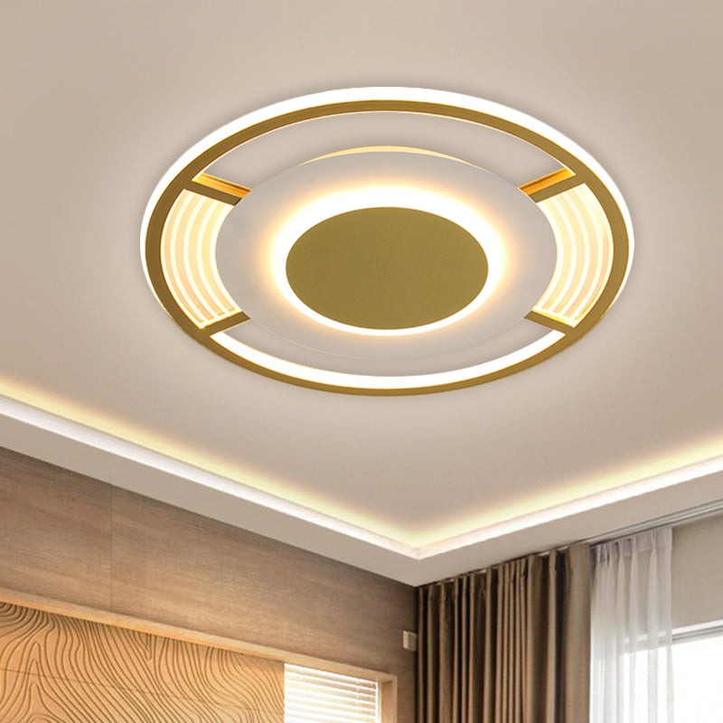 Modern LED Acrylic Round Close to Ceiling Lamp in Black/Gold - Flush Mount with 3 Color Light (Warm/White)