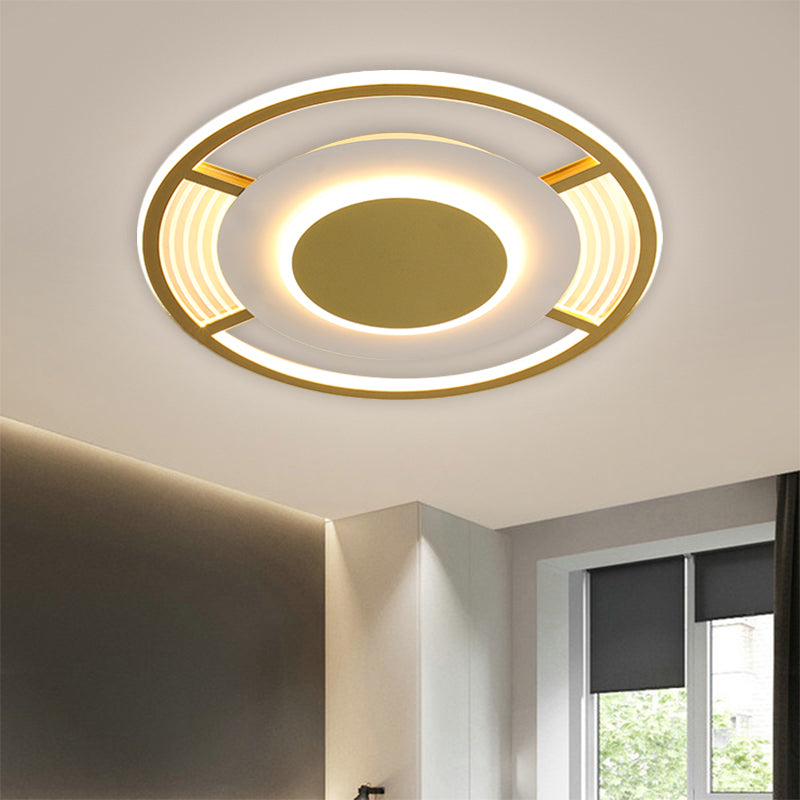 Modern LED Acrylic Round Close to Ceiling Lamp in Black/Gold - Flush Mount with 3 Color Light (Warm/White)