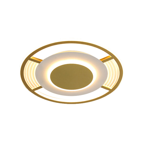 Modern LED Acrylic Round Close to Ceiling Lamp in Black/Gold - Flush Mount with 3 Color Light (Warm/White)