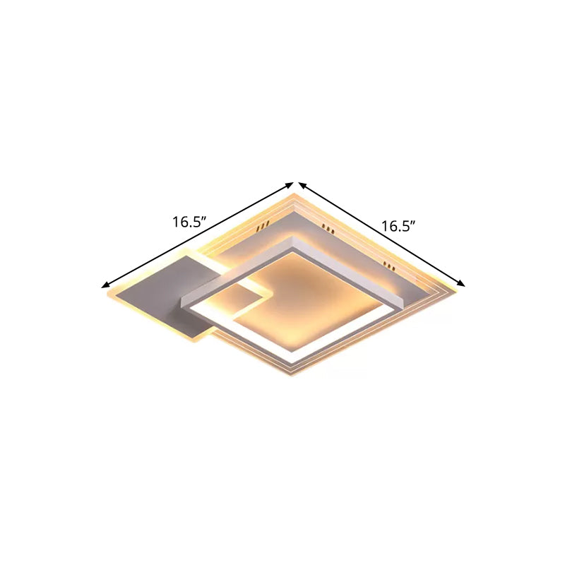 Contemporary LED White Ceiling Light with Warm/White Light - Metal Square Flushmount - 16.5"/20.5
