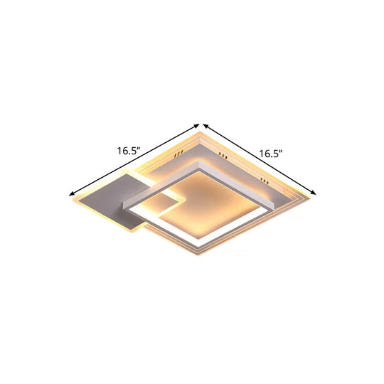 Contemporary LED White Ceiling Light with Warm/White Light - Metal Square Flushmount - 16.5"/20.5