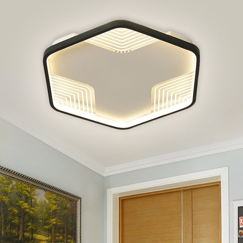 Simple Black LED Ceiling Lamp - Kitchen Flush Mount with Acrylic Hexagon Shade in Warm/White Light, 18.5"/23.5