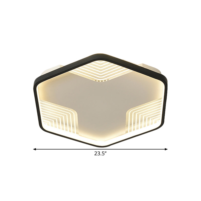Simple Black LED Ceiling Lamp - Kitchen Flush Mount with Acrylic Hexagon Shade in Warm/White Light, 18.5"/23.5