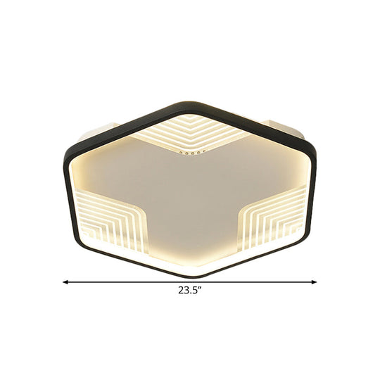 Simple Black LED Ceiling Lamp - Kitchen Flush Mount with Acrylic Hexagon Shade in Warm/White Light, 18.5"/23.5