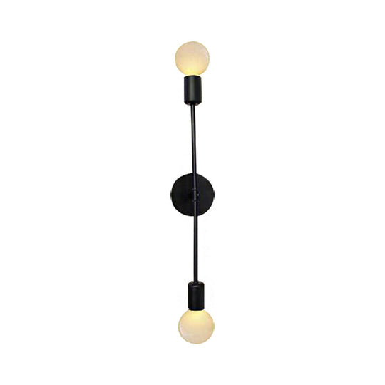 Modern Linear Metal Wall Sconce Light with Open Bulb - 2 Lights - Loft Style - Balcony Sconce Lamp - Black