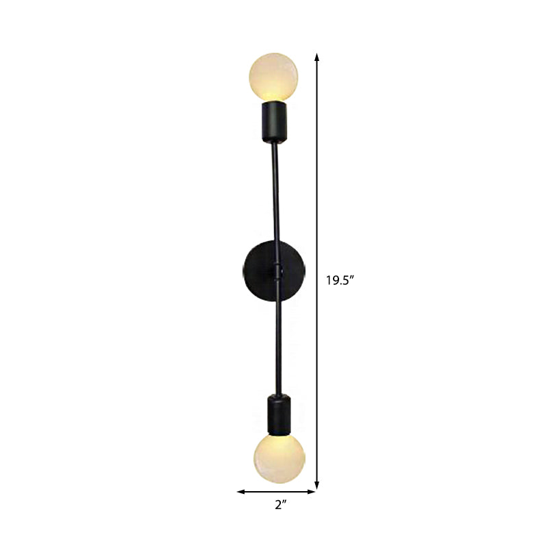 Modern Linear Metal Wall Sconce Light with Open Bulb - 2 Lights - Loft Style - Balcony Sconce Lamp - Black