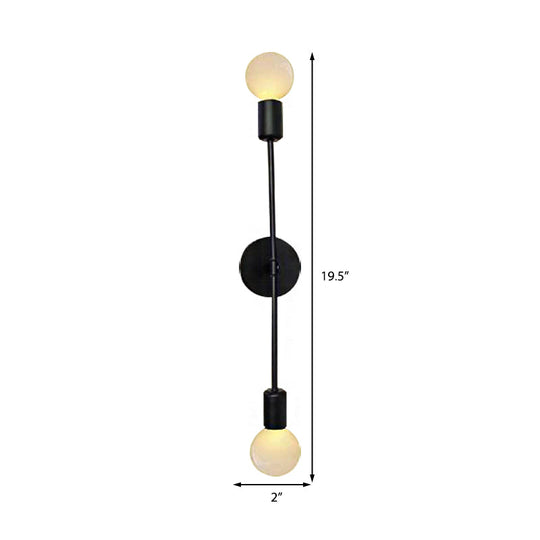 Modern Linear Metal Wall Sconce Light with Open Bulb - 2 Lights - Loft Style - Balcony Sconce Lamp - Black
