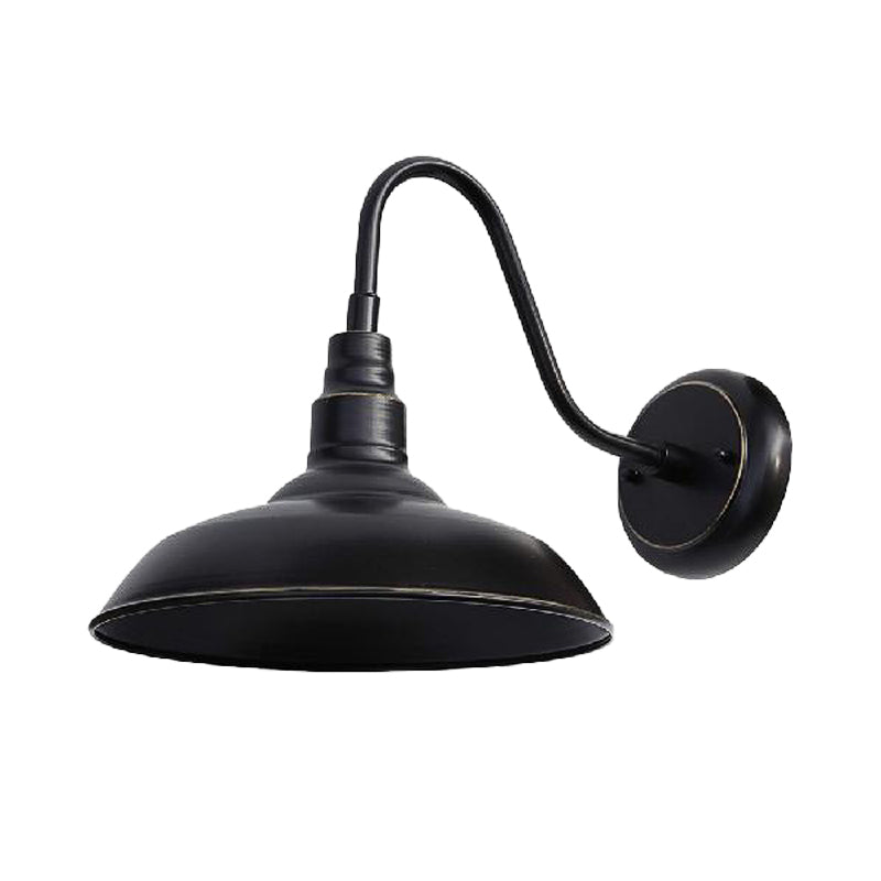 Farmhouse Barn Wall Sconce Lamp with Gooseneck Arm - Outdoor Metal Lighting (Black)