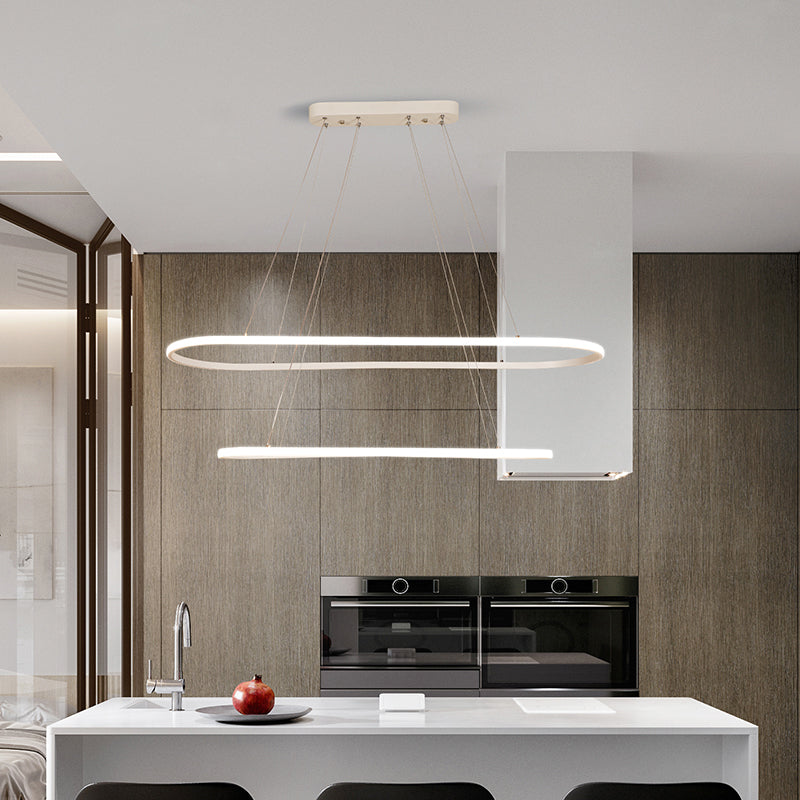 Modern White LED Pendant Light Fixture - Oval Kitchen Chandelier with Aluminum Frame and Natural/Soft White Illumination