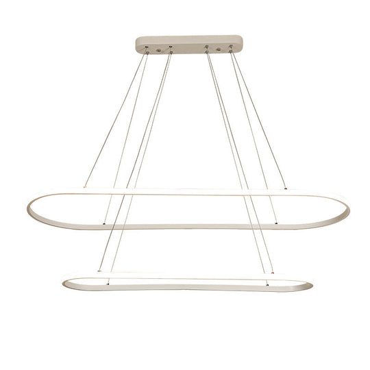 Modern White LED Pendant Light Fixture - Oval Kitchen Chandelier with Aluminum Frame and Natural/Soft White Illumination