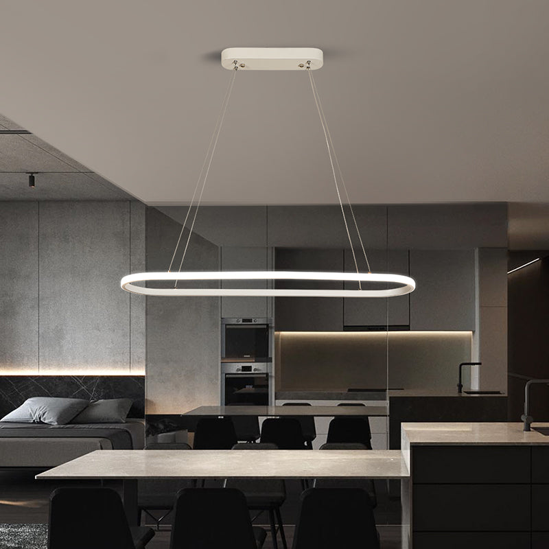 Modern White LED Pendant Light Fixture - Oval Kitchen Chandelier with Aluminum Frame and Natural/Soft White Illumination