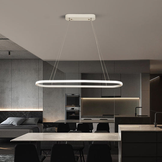 Modern White LED Pendant Light Fixture - Oval Kitchen Chandelier with Aluminum Frame and Natural/Soft White Illumination