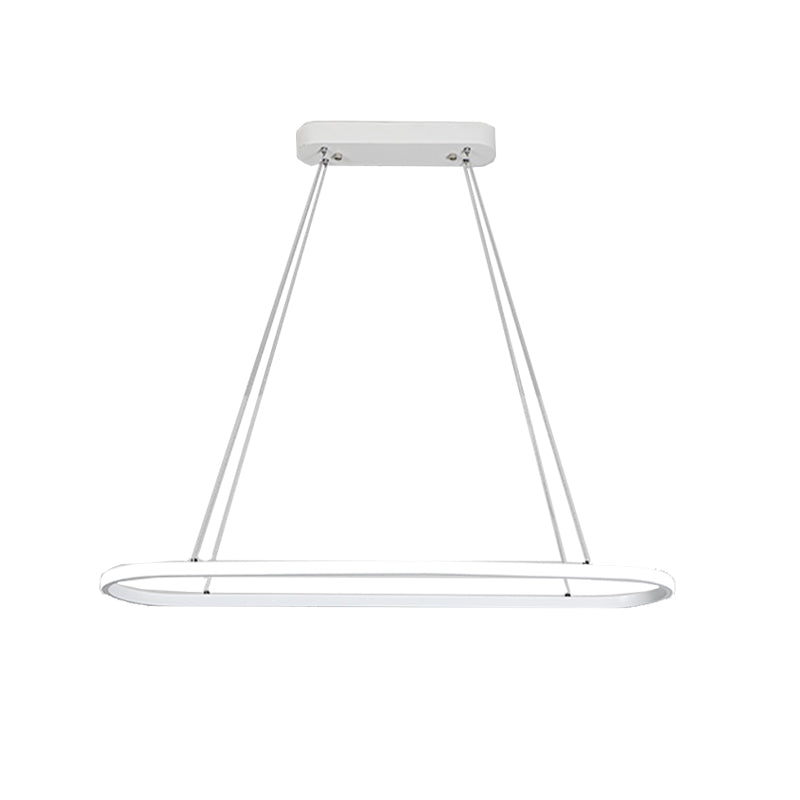 Modern White LED Pendant Light Fixture - Oval Kitchen Chandelier with Aluminum Frame and Natural/Soft White Illumination