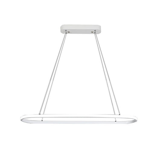 Modern White LED Pendant Light Fixture - Oval Kitchen Chandelier with Aluminum Frame and Natural/Soft White Illumination