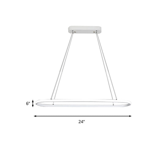 Modern White LED Pendant Light Fixture - Oval Kitchen Chandelier with Aluminum Frame and Natural/Soft White Illumination