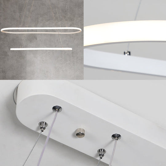 Modern White LED Pendant Light Fixture - Oval Kitchen Chandelier with Aluminum Frame and Natural/Soft White Illumination