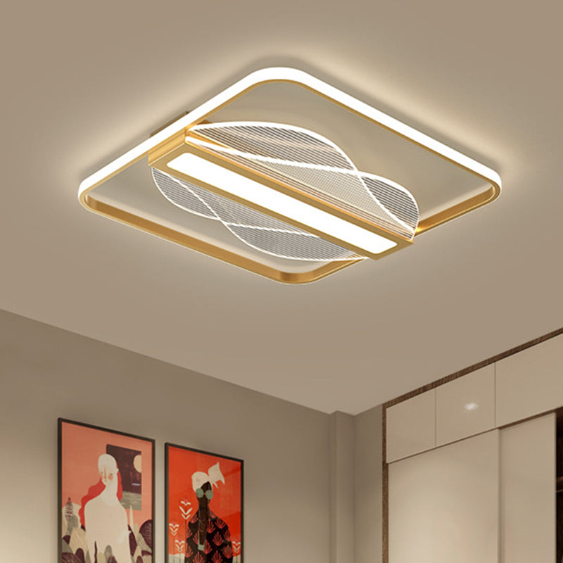 Simplicity LED Flush Mount Gold Bar Decor Ceiling Light with Metallic Shade, Warm/White Light, 18"/21.5" Wide