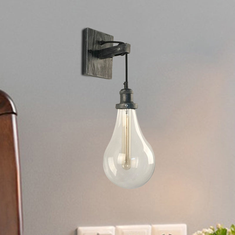 Vintage Clear Glass Wine Club Wall Sconce with Exposed Bulb - Black Mount