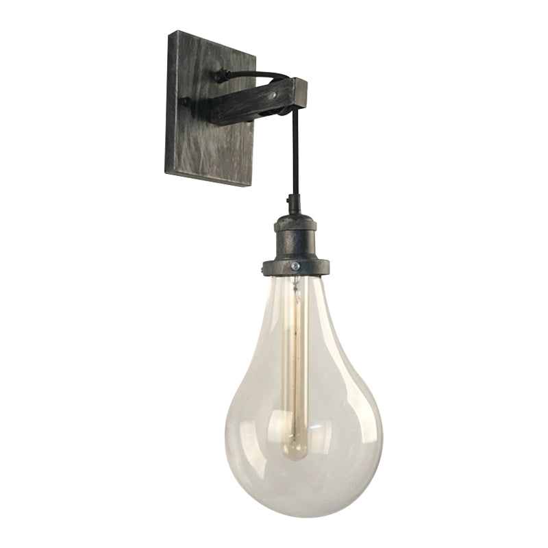 Vintage Clear Glass Wine Club Wall Sconce with Exposed Bulb - Black Mount