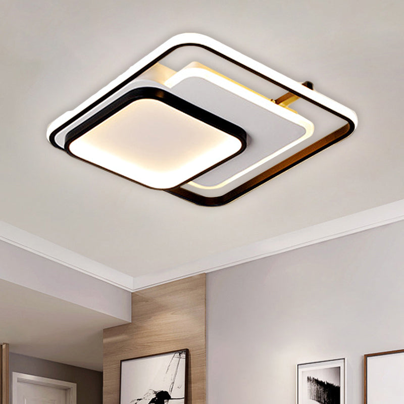 Modern Metal Rectangle/Square LED Ceiling Flush Mount in Warm/White Light, Various Sizes