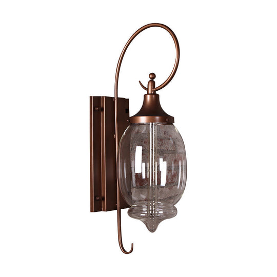 Antique Black Glass Oval Wall Lamp with Swirl Arm - Single Light Wall Lighting Fixture