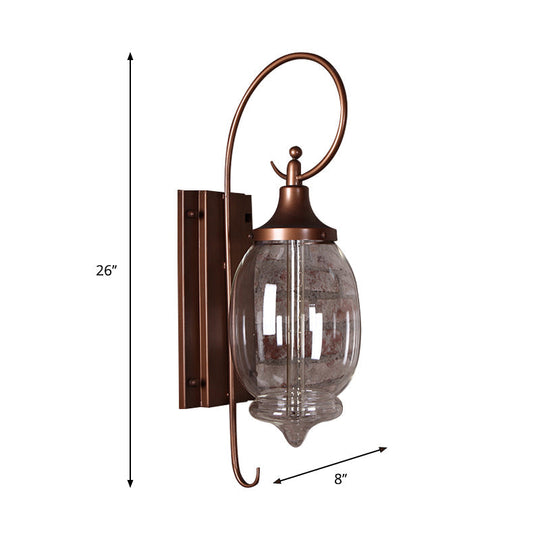 Antique Black Glass Oval Wall Lamp with Swirl Arm - Single Light Wall Lighting Fixture