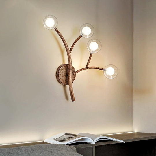 Rustic Wooden Wall Sconce Lighting with Clear Glass Shade - Farmhouse Style