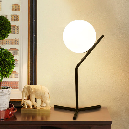 Modern White Glass Globe Study Lamp - 1 Light Bedroom Desk Lighting