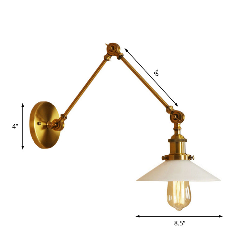 1-Light Saucer Shade Wall Sconce with Swing Arm - Industrial Brass/Bronze Finish and Frosted Glass Lamp