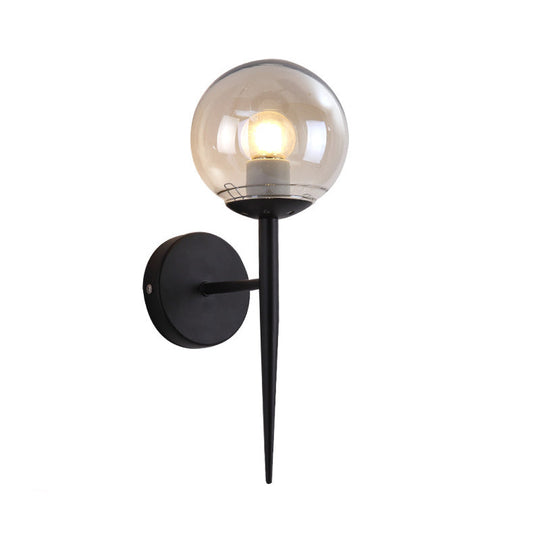 Modern Black/Gold Round Glass Wall Sconce for Bedroom Lighting
