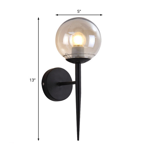 Modern Black/Gold Round Glass Wall Sconce for Bedroom Lighting