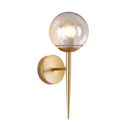 Modern Black/Gold Round Glass Wall Sconce for Bedroom Lighting