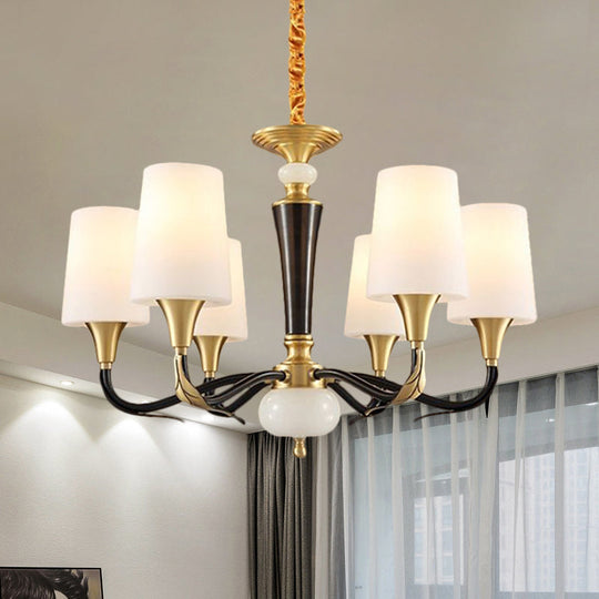 Black Milky Glass Pendulum Chandelier: Elegant 6-Light Pendant Lamp for Dining Hall